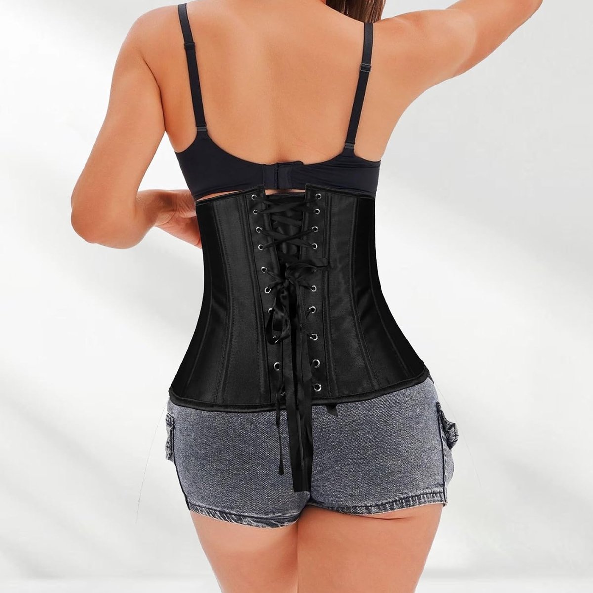 Korset voor dames, taille-corrigerend, bustiers, onderborst, satijn, vetersluiting, taille-korset met tanga, jacquard, crop-top, gothic, vintage korset, body-shaper, bovendeel