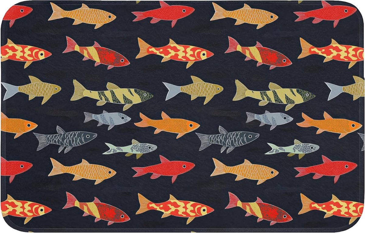 Badmat Rechthoekig 80x50 cm Badkamer Accessoires Bath Mat Anti Slip Wc Memory Foam Wasbaar Zacht Bathroom Toilet Mats Washable Vissen - Patroon - Kleurrijk