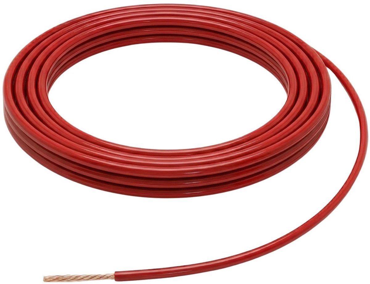 5m FLRY Voertuigkabel 0,5mm² Rood | Eenaderige gevlochten draad voor auto's | Olie- en brandstofbestendig, vlamvertrager | Laagspanning