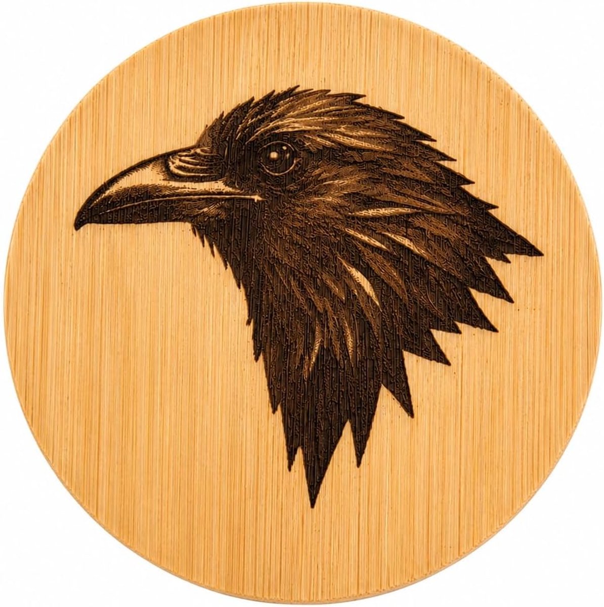 Houten flesopener raaf gravure van bamboe - magnetische bieropener met gedetailleerd ravenkopmotief - rustieke wandopener voor keuken, bar, tuinhuis en cadeau-idee