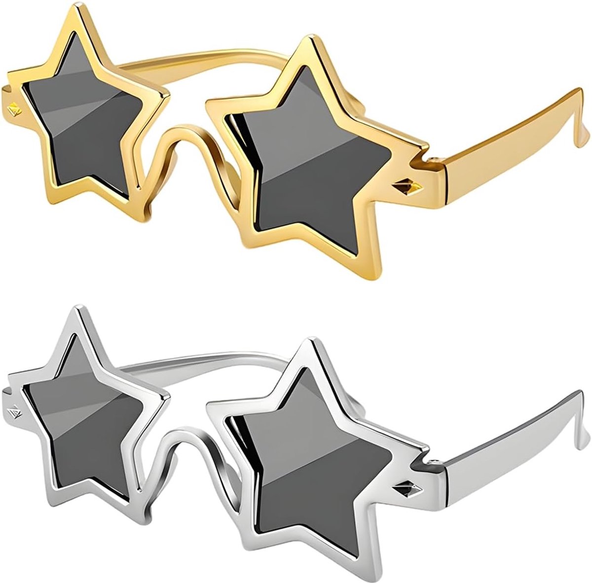 Brillen voor feest festival, grappige partybril in goud zilver, pentagram zonnebril als kostuumaccessoire en foto-rekwisiet voor volwassenen, sterrenbrilset