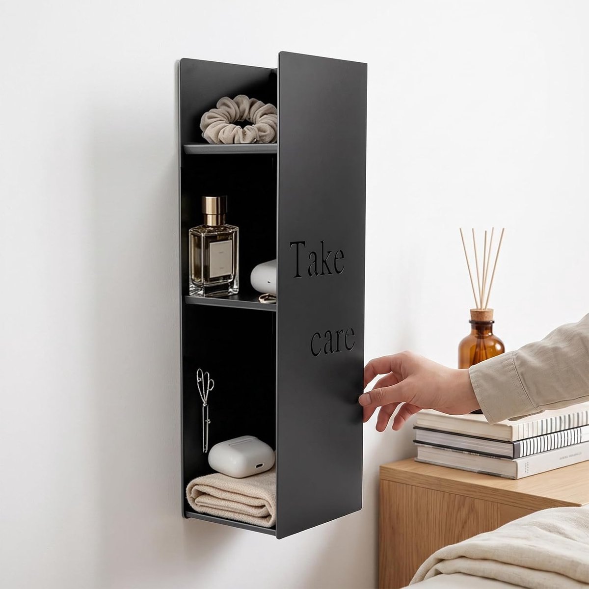 Wandrekken met 3 niveaus, metalen wandrek, hangend, stijlvol wandrek kubus in zwart, ruimtebesparende zwevende planken, voor entree, hal en badkamer