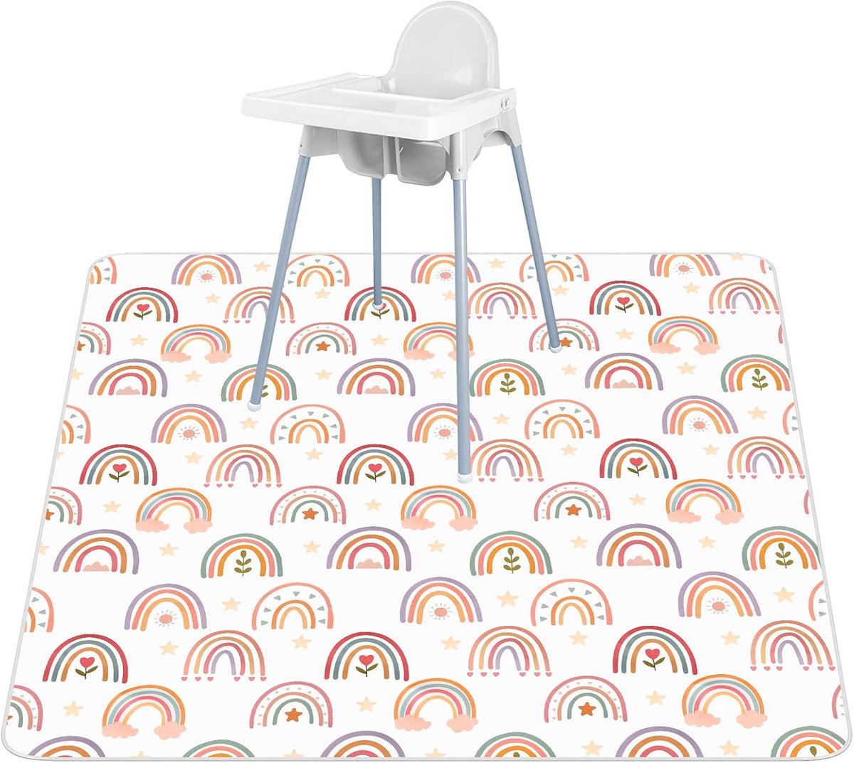 gemakkelijk schoon te maken knoeikleed, 110 x 110 cm knoeikleed voor kinderstoel, Baby vlek vloerkleden, wasbare morskleden, waterdicht rommelig, knoeikleed voor onder de kinderstoel