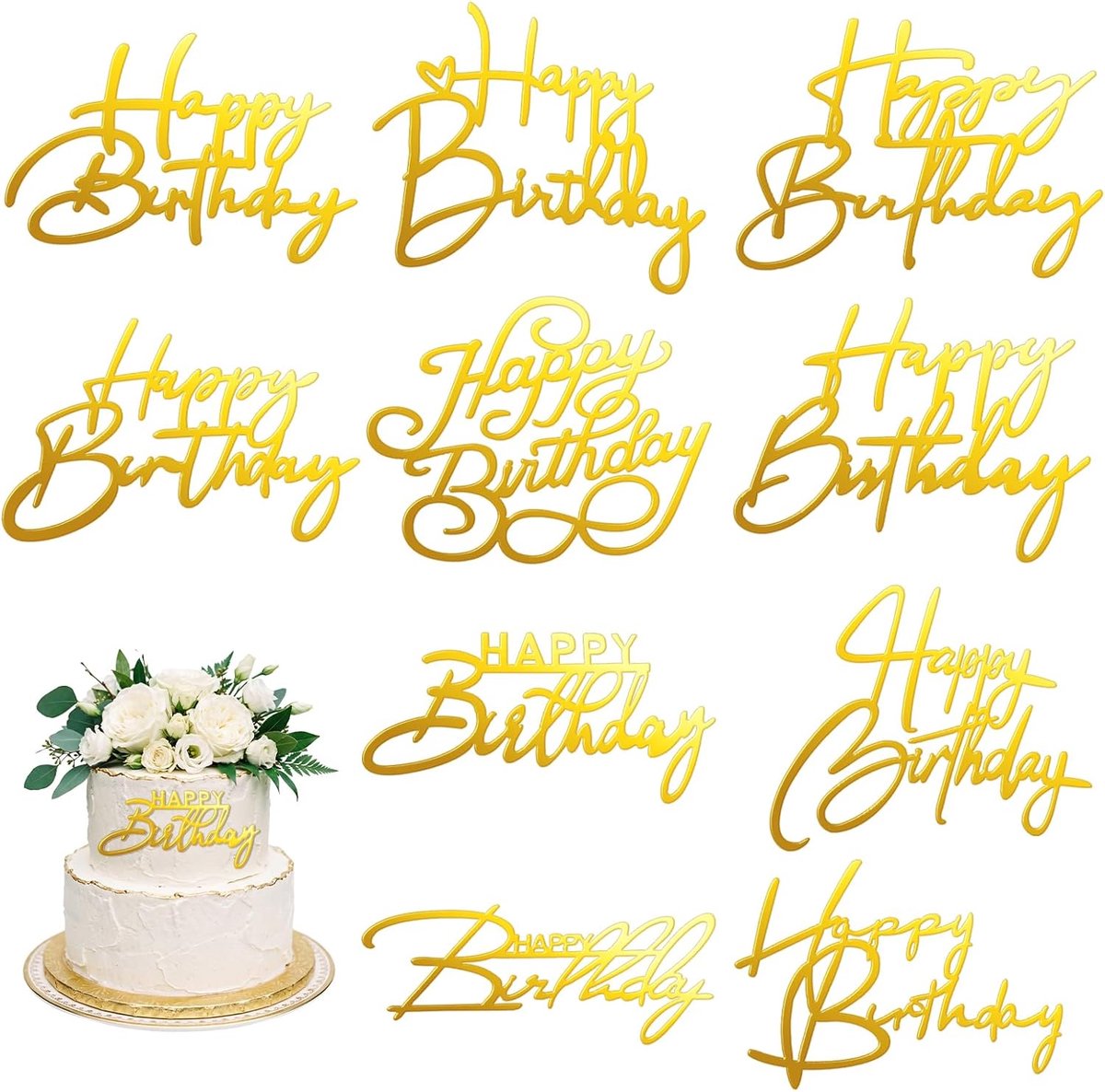 10 stuks Happy Birthday taartdecoratie, acryl, taartdecoratie, verjaardag, Happy Birthday, taarttopper, verjaardag, taartsteker, voor vrouwen en mannen