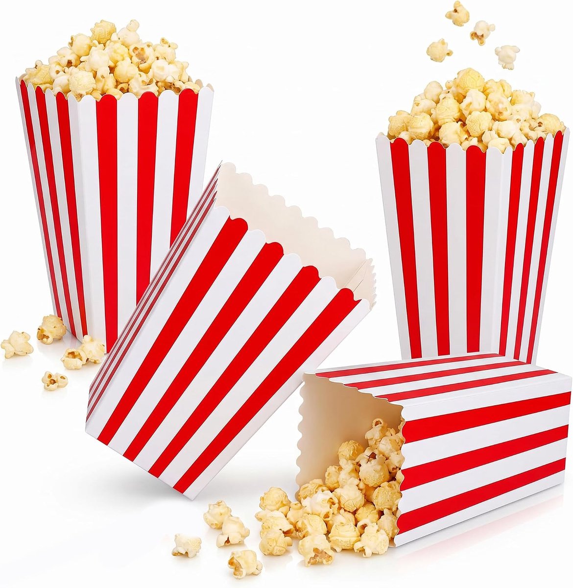 Set van 20 Grote Rode Gestreepte Popcorn dozen - 7×9,5×19,8 cm, 250g Wit Karton Snack Containers voor Filmavonden, Bioscoop, Retro Feesten, Verjaardagen & Bruiloften