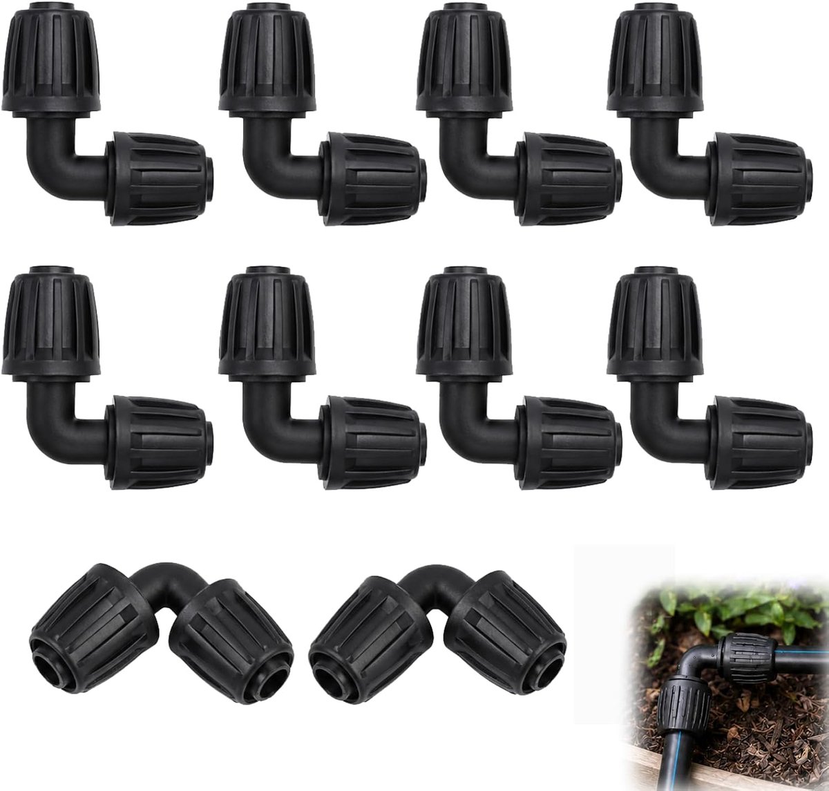 16 mm hoekverbindingen voor druppelirrigatie, robuuste kunststof, 10 stuks, voor tuin, kas en moestuin