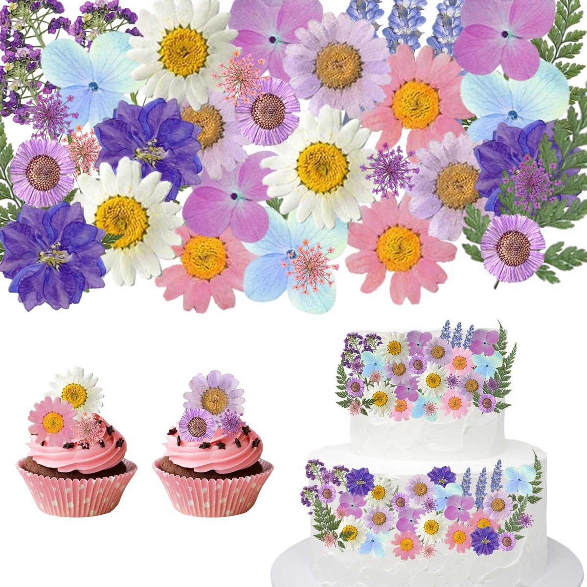 Gedroogde Bloemen Paars, Natuurlijke Bloemen voor Taartdecoratie, Cupcakes, Cocktails, Eetbare Decoratie voor Bakken, Bruiloft, Verjaardag