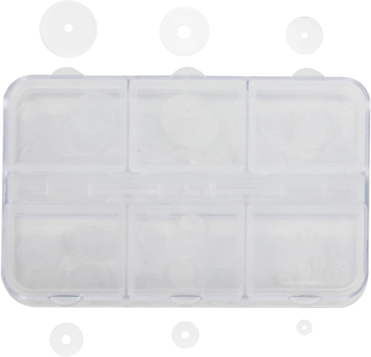 60 stuks anti-wildvlees piercing disc, transparante piercing, schijfpiercing, keloid disc voor piercing, bumper, oorringen, schijfpads met kunststof doos, 6 maten