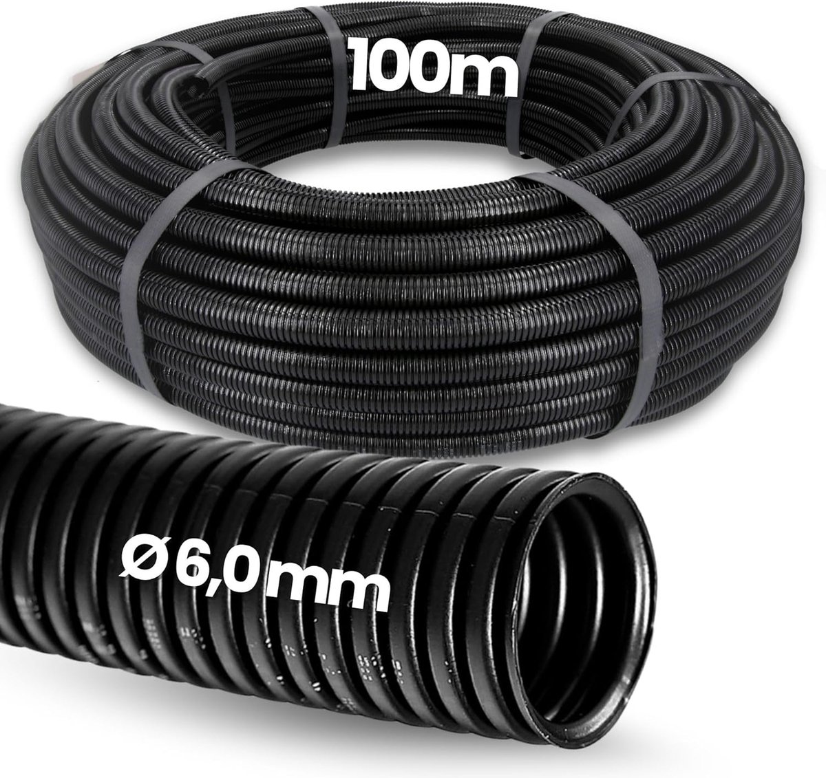 Gegolfde Buis NW 6 - Gesloten Ribbelslang, Marterbescherming 9,2mm | Polypropyleen lege buis, flexibele pantserbuis, 6 mm binnendiameter, UV-bestendige kabelbescherming voor de auto