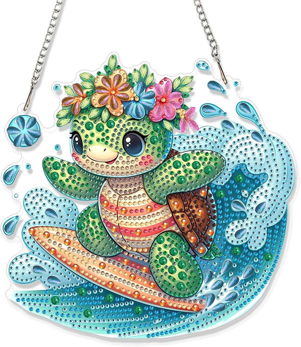 Diamantschilderij, hangende hanger-kits, surfen schildpad diamant schilderij kristallen ornamenten voor volwassenen, doe-het-zelf acryl edelsteen art board, Diamantmalerei Anhänger voor thuis