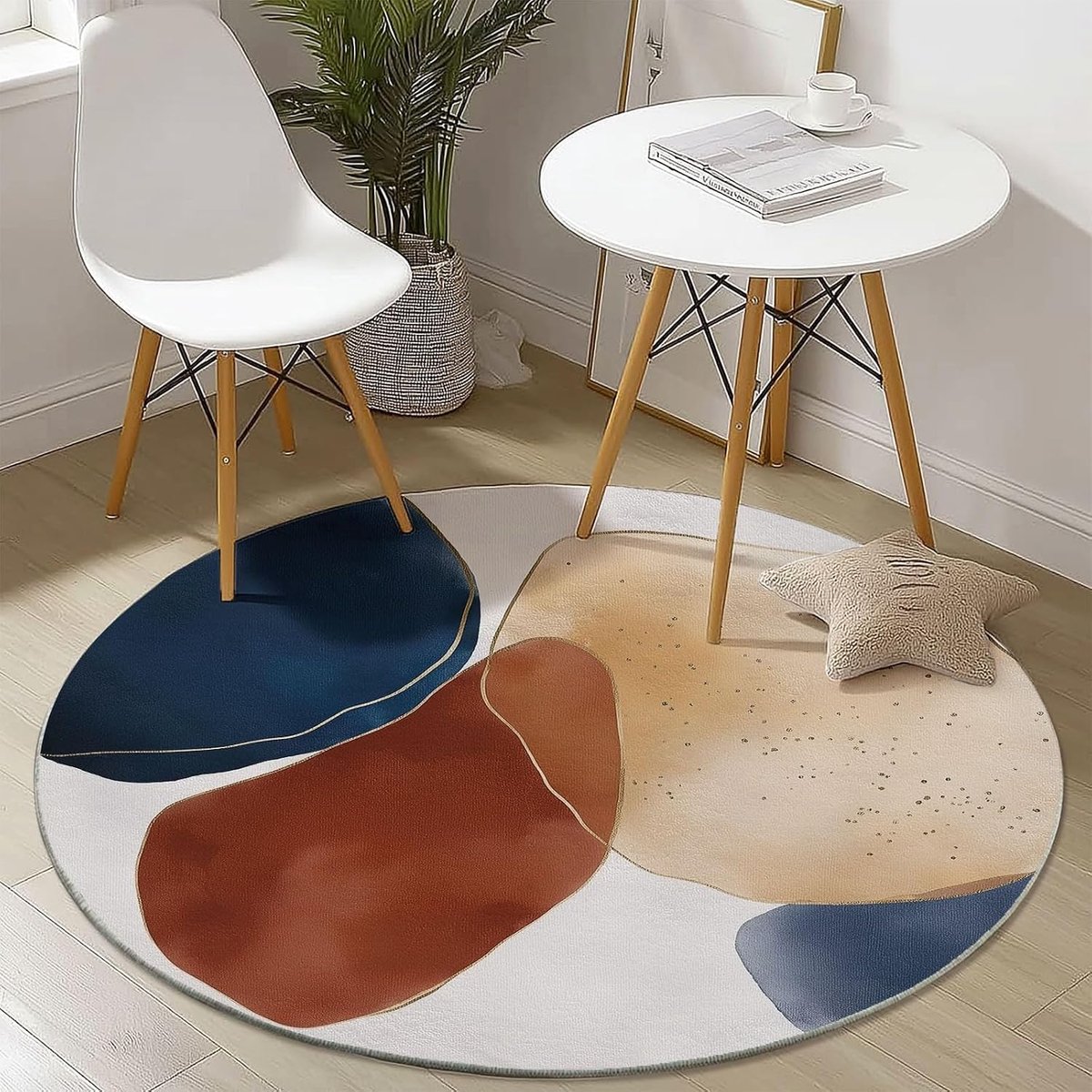 Tapijten voor woonkamer, abstracte wasbare vloerkleden voor slaapkamer, antislip tapijt voor eetkamer thuiskantoor, zacht laagpolig vloertapijt voor huisdecoratie, 90 cm blauwe kleurblokken