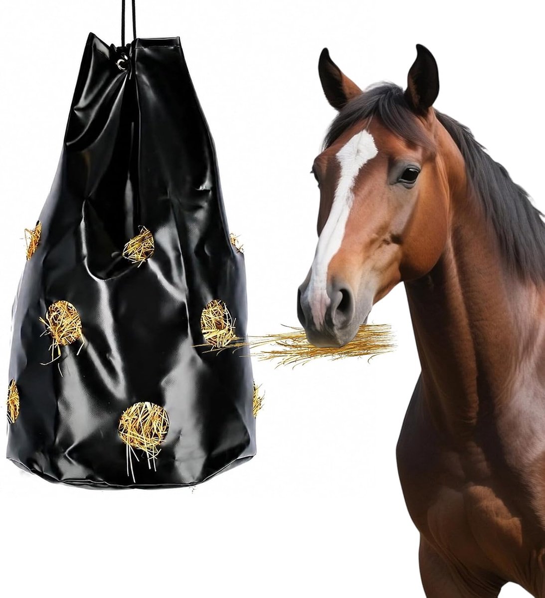 Hooinet voor paarden, 70 x 40 cm, fijnmazig voor het vertragen van de eetsnelheid, vermindert voerverlies, gemakkelijk te reinigen, duurzame hooizak voor paarden