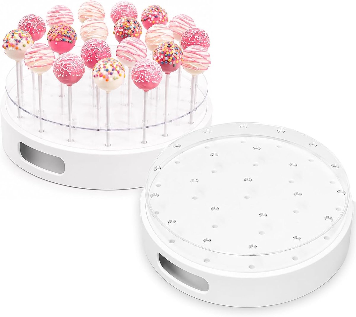 2 stuks ronde acryl lollystandaard cake pops taartstandaard voor snoepspiesjes, 22 gaten, afneembaar, transparant, popstandaard voor etalages van gebak, bruiloften, feesten, Halloween