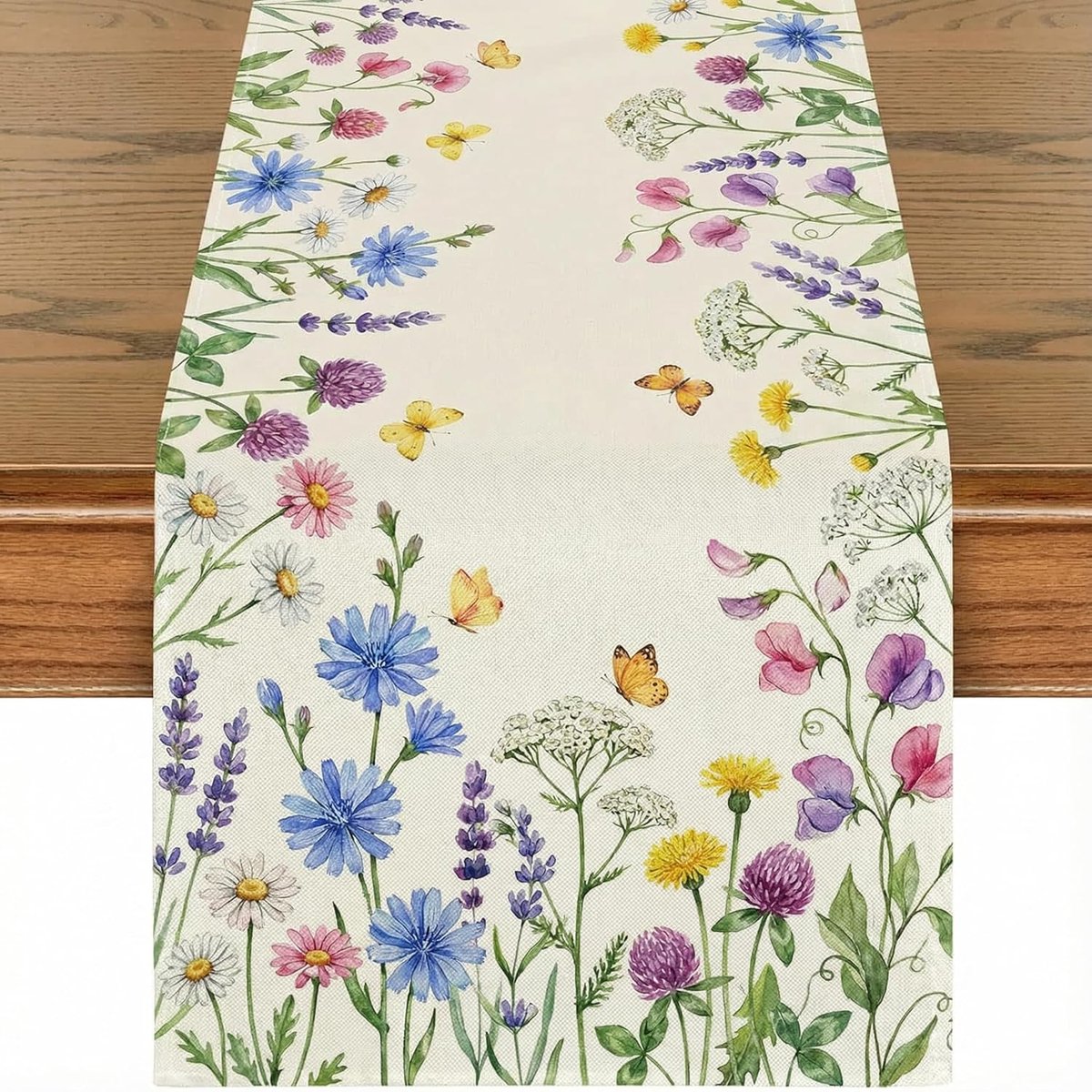 Beige tafelloper lente bloemen tafel middenstuk lange loper mat vintage keuken eetkamer hal tafelloper voor thuis bruids douche bruiloft feest Valentijnsdag Pasen decoratie (bloemen, 32x140cm)