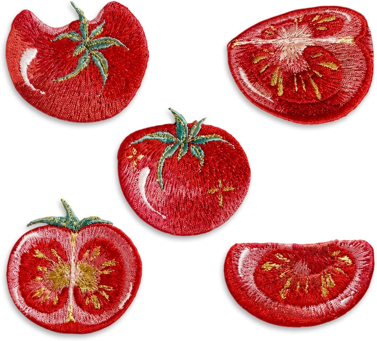 5 stuks Rode Tomaten Patches om op te strijken, 3D Borduurwerk Strijkafbeeldingen voor Textiel, Opnaaisels voor Kleding, Jas, Strijkpatches met Smeltlijm