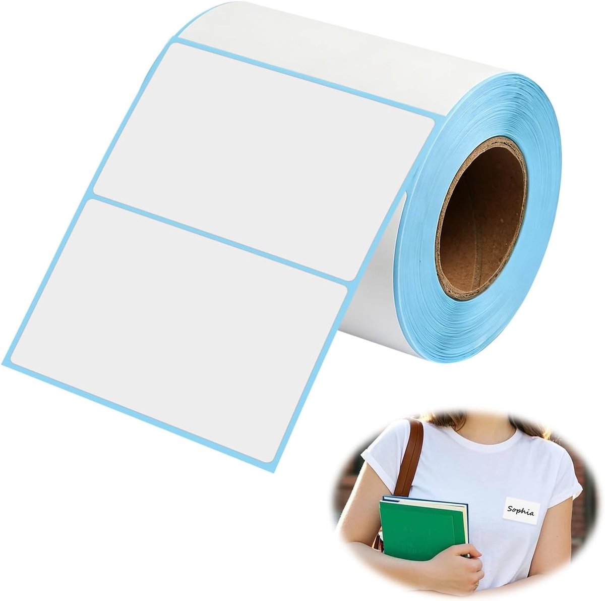 800 stuks naamplaatjes voor kleding, 100 x 60 cm, zelfklevend, beschrijfbaar, thermische etiketten, bedrukbaar, voor kantoor, keuken en jam (800 etiketten/1 rol)