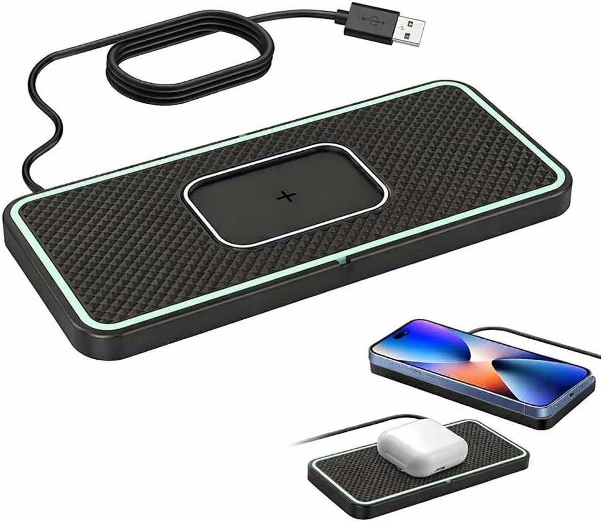 Inductielader voor auto, 15 W, snel, telefoonhouder voor auto, inductie, antislip, voor dashboard, draadloze oplader, compatibel met iPhone 15/14/13/12, Samsung S24/S23, AirPods