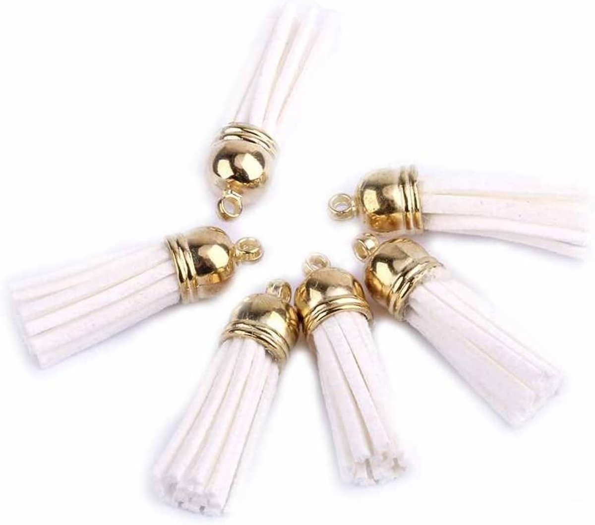 20 stks Lederen Kwastje 3CM Kleine Suède Kwastje met Gouden Cap Faux Lederen Sleutelhanger Tas Hanger Kwastje Hanger voor DIY Tas Sieraden Crafting Charm Accessoires Wit