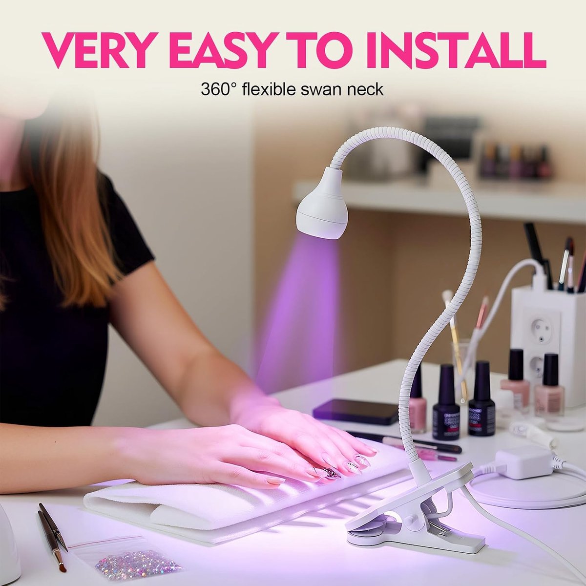 UV-lamp voor gelnagels, 3 W nageldroger LED-lamp voor gelnagellak met clip en USB-schakelaar, 360° flexibel draaibare mini UV-nagellamp, draagbaar UV-licht voor nagels, wit — cadeau in Verzorging - foto 4