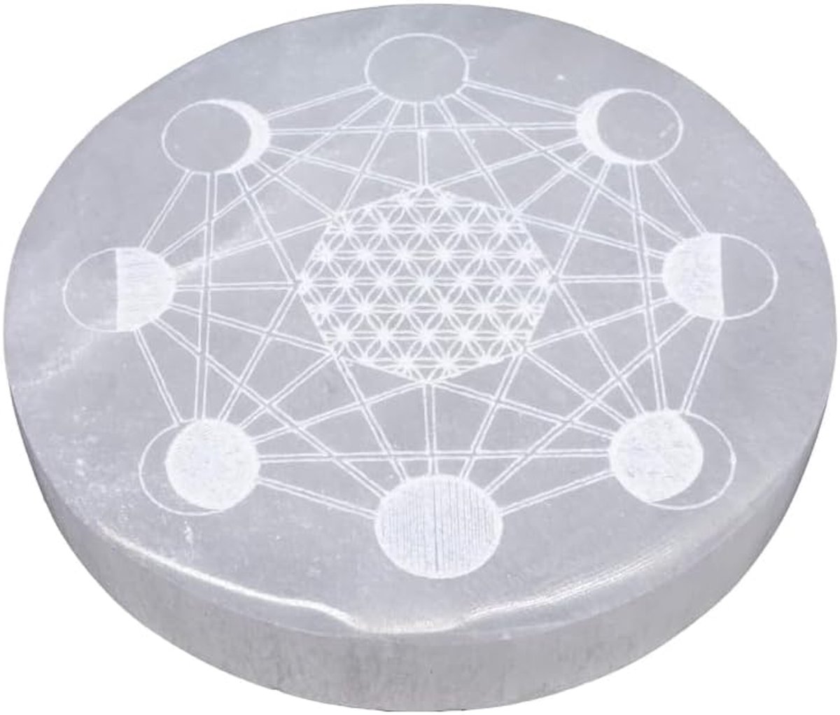 | energieplaat | Ø 10 cm - gegraveerd | navulkristallen, stenen en sieraden | spirituele decoratie | meditatie, reiki en chakra (1, maanwijzerplaat)