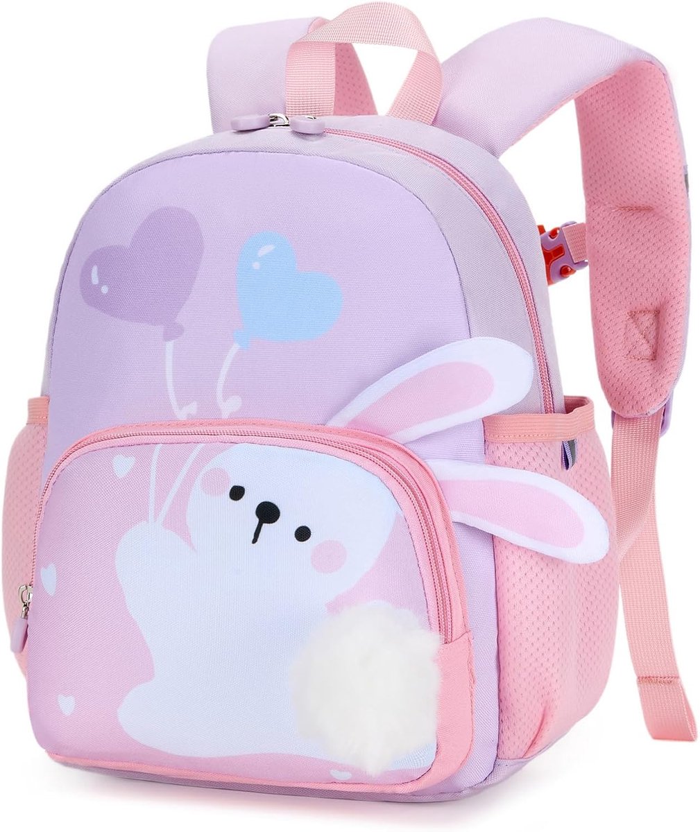 Kinderrugzak met borstband en fluitje, kleuterschoolrugzak voor meisjes/jongens, 3D-dier, reflecterend, ademend, voor 3-7 jaar, 11 l, Konijn, Traditionele rugzak