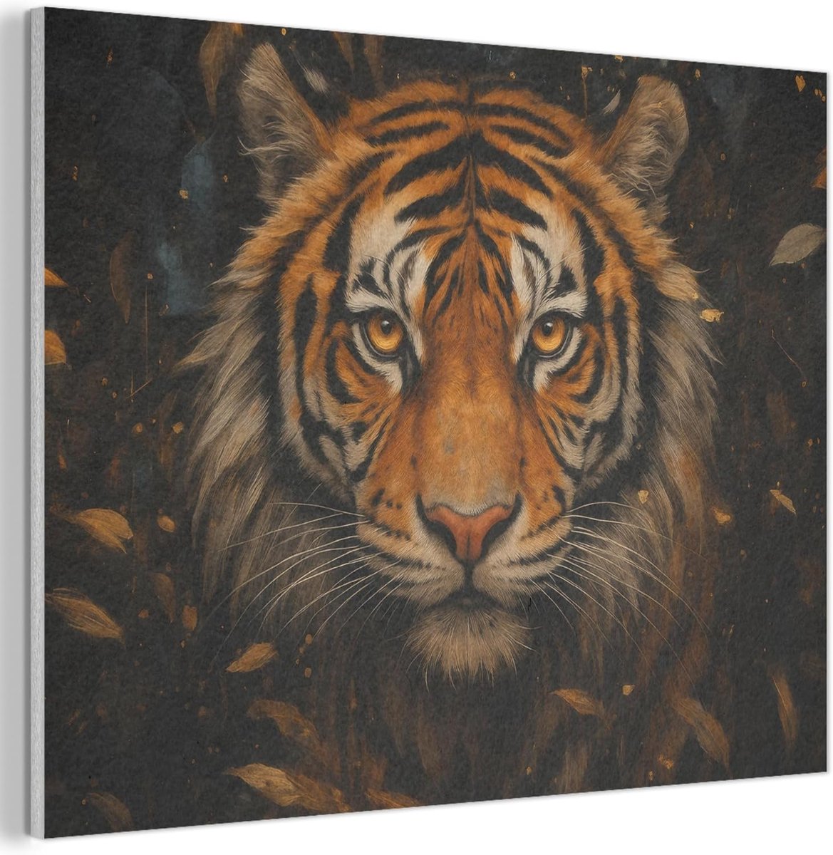 "MuchoWow© Vilten Wanddecoratie 70x50 cm Kamer Decoratie Woonkamer Slaapkamer Room Decor Wanddeco Felt Wall Art Bladeren - Tijger - Oranje"