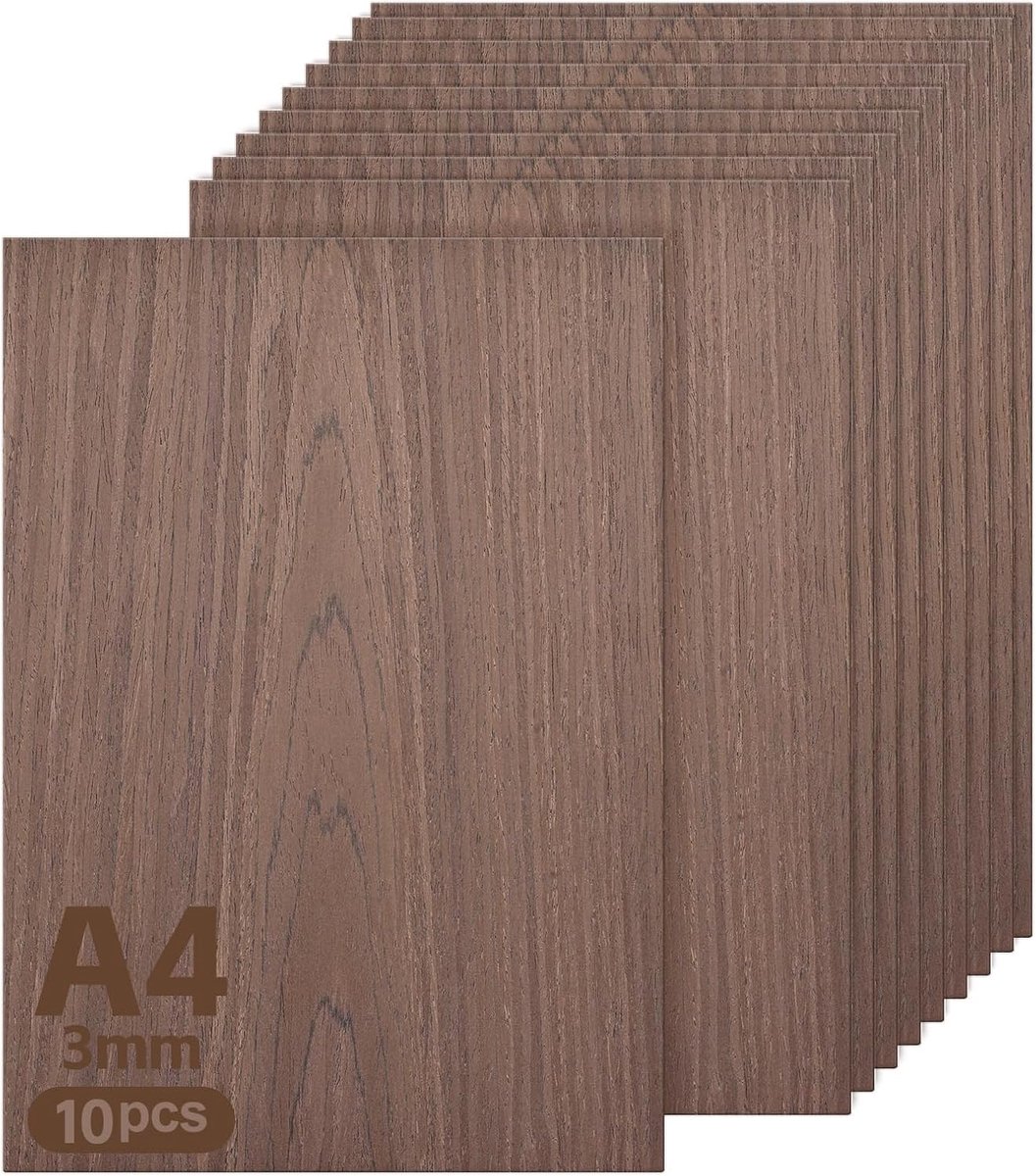 walnoothouten multiplex, 10 stuks, multiplex platen, multiplex, 3 mm A4-formaat, 300 x 210 mm, voor lasergravure, schilderen, doe-het-zelf model