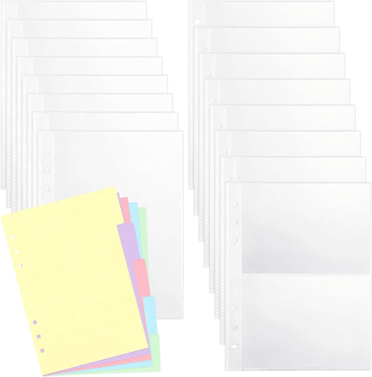 85 Stuks Brochurehoezen A5, Transparante Hoezen A5 met 1/2 Layouts, Gemengde PVC Insteekhoezen voor Archieven Documenten Foto’s Postkaarten en Verzamelkaarten