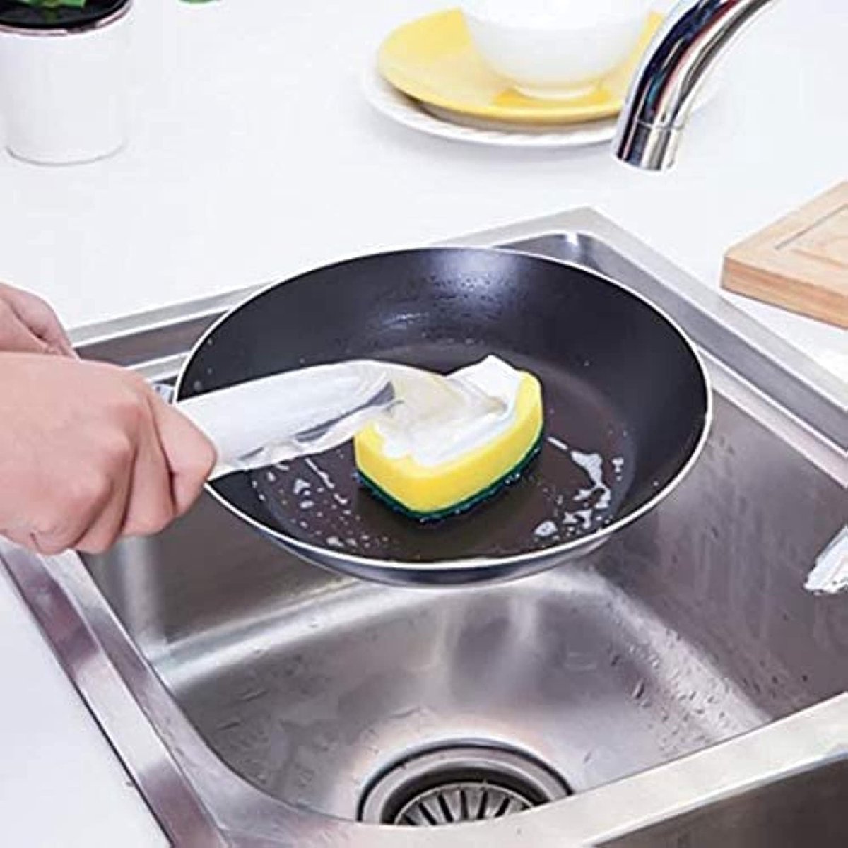 Vervangbare Keuken Lange Handvat Reinigingsscrubber, Kom Wasspons Vloeibare Dispenser Keuken Cleaner Tool 2 Spons + 1 Handvat Alleen (Groen)
