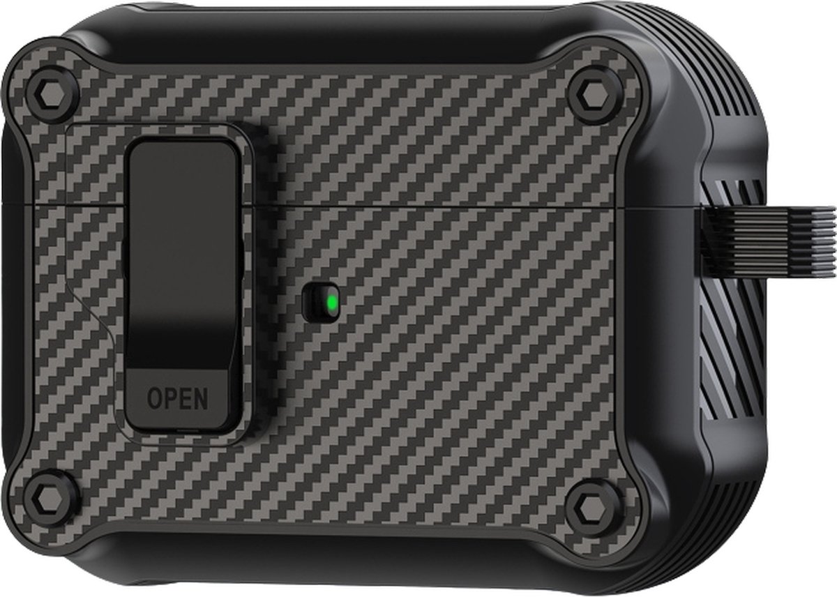 Mobigear Hoesje geschikt voor Apple AirPods Pro 2 Hardcase Hoesje | Mobigear Racing Clip - Zwart