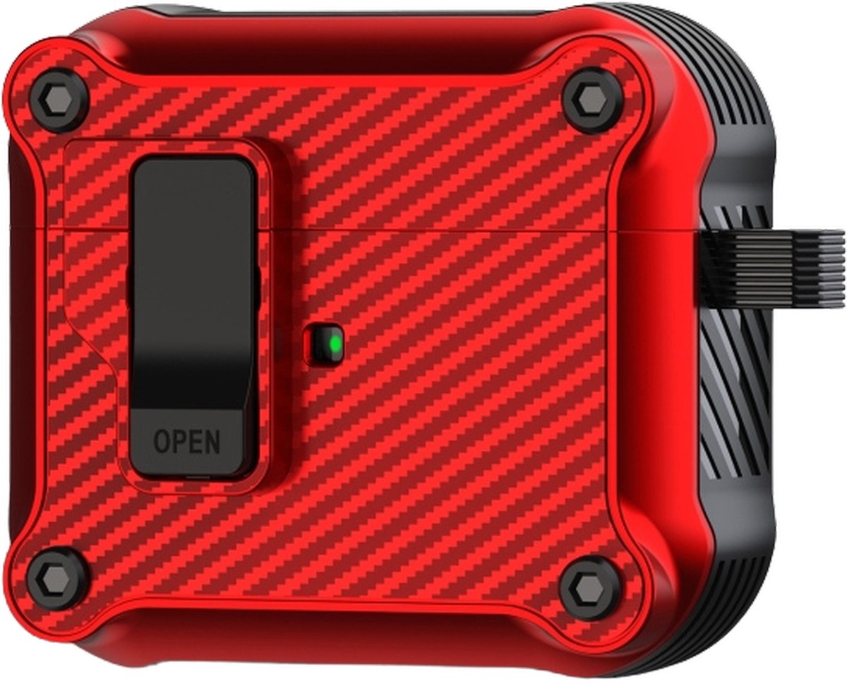 Mobigear Hoesje geschikt voor Apple AirPods 3 Hardcase Hoesje | Mobigear Racing Clip - Rood