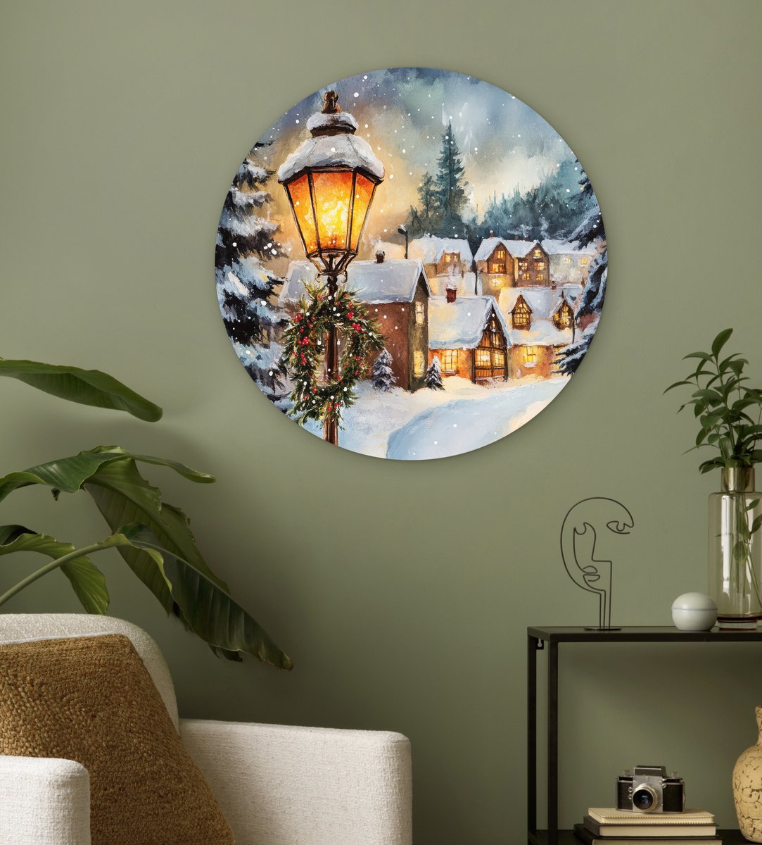 WallCircle® Wandcirkel 60x60 cm - Muurcirkel Kerstdorp - Huizen - Sneeuw - Kerst - Muurdecoratie woonkamer - Wanddecoratie slaapkamer - Kamer decoratie accessoires - Ronde schilderijen – foto 3