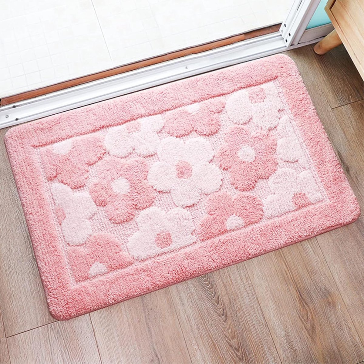 Blumen Mikrofaser Badmat Antislip Met TPR Achterkant, Zachte Pluche Hoogpolige Douchemat Voor Badkamer, Absorberende Badmat 40 * 60 CM