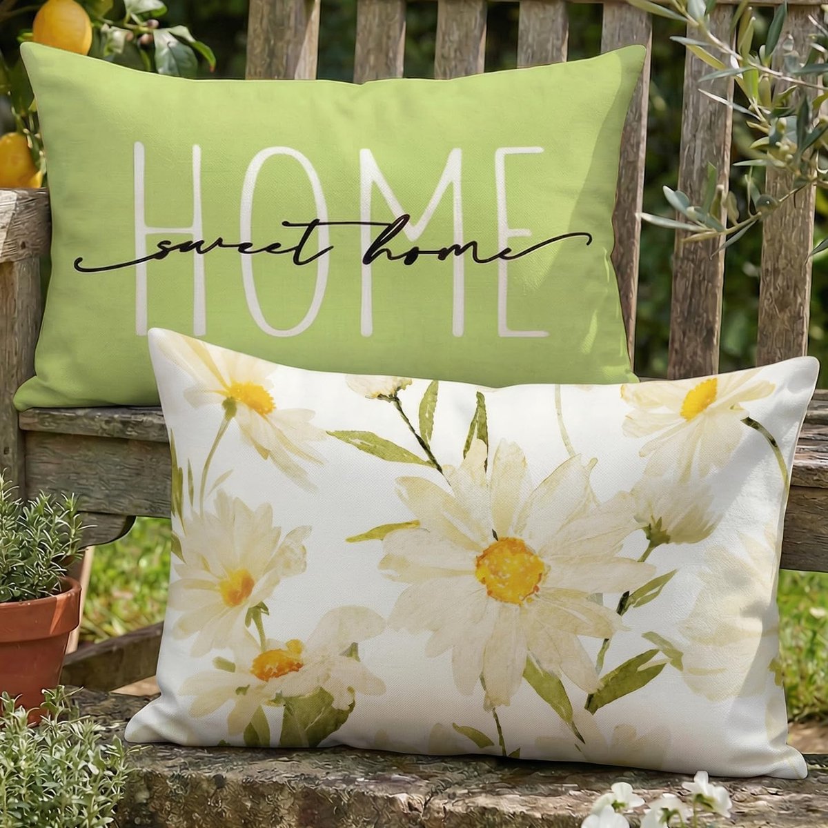 Kussenhoezen, voor buiten, 30 x 50 cm, wit met bloemen, modern, decoratief, bloemen kussenhoes, zomer, sofakussen voor tuin, bank, balkon, camping