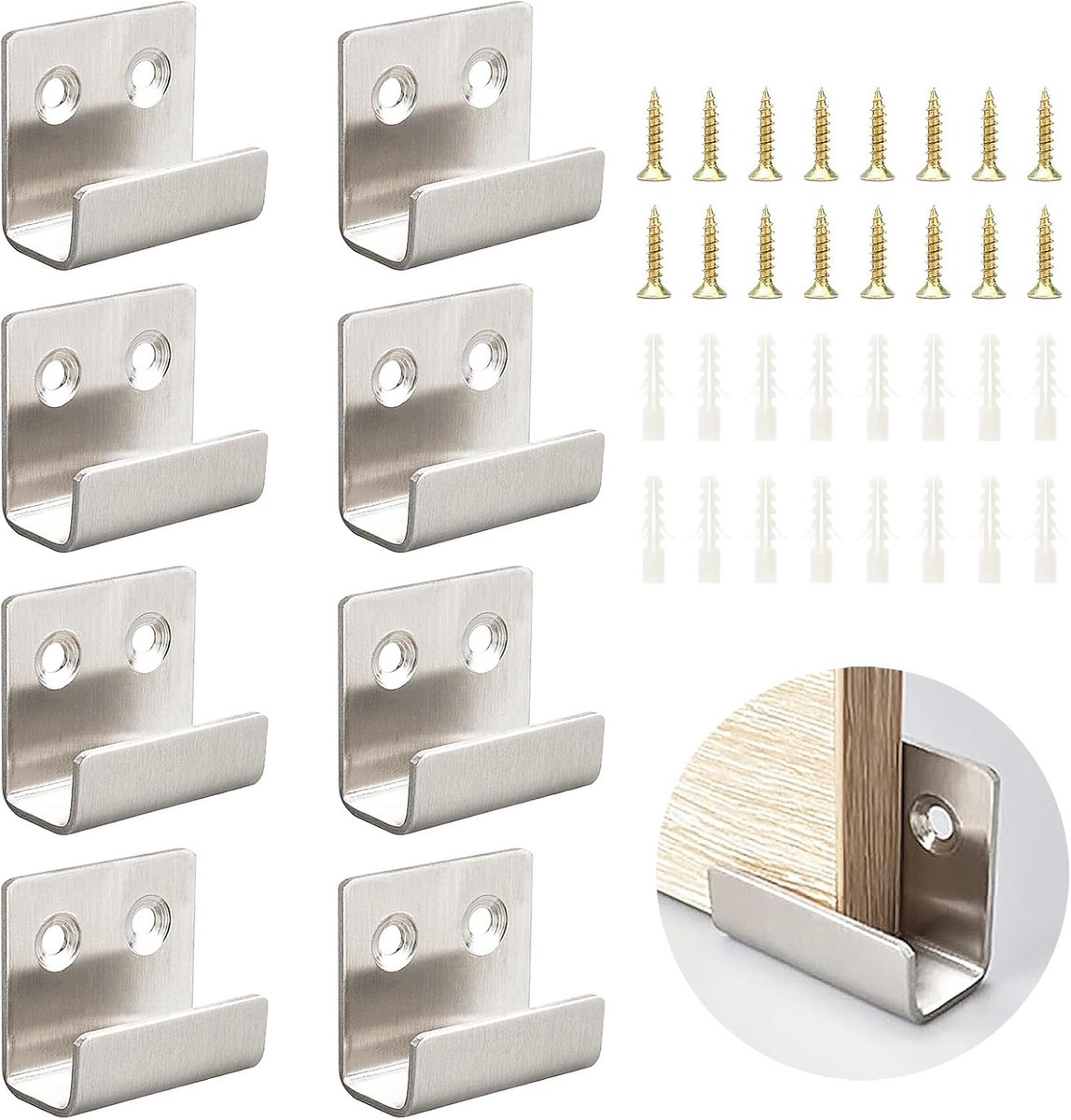 8 Stuks Roestvrij Staal Keramische Tegels Display Wandhaken, U-Hoekhouders Metalen Haken, Met Schroeven en Expansiebuis, Voor Badkamers, Keukens en Garages(Zilver, Binnenbreedte 16mm)
