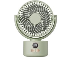 KZQ USB Bureauventilator Met 3 Snelheden En 3600mAh Accu, Stil Met Bionische Bladen, 140 Graden Kantelbaar En Automatische Zwenk, Draagbaar Voor Thuis, Kantoor En Camping, Lichtgroen