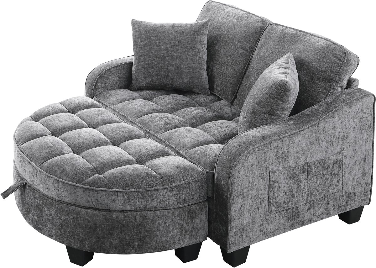 Rolipo 2-in-1 Slaapbank met Opbergpoef – Multifunctionele Sofa van Ademend Stof en Eucalyptushout – Voor Kleine Woonkamer, Studie en Slaapkamer – Donkergrijs