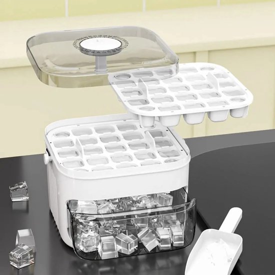 NordHaus IJsblokjesmaker - IJsblokjesdoos - IJsopslagbox - 50 IJsblokjes met Drukdeksel - Wit 15 x 15 x 9,5 cm — afbeelding 4
