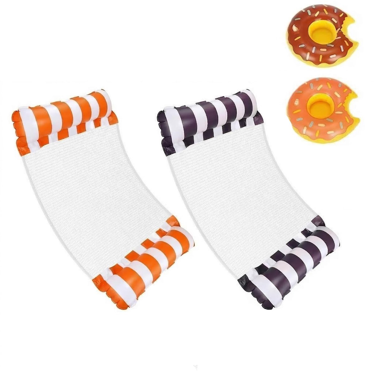 Dailygoods - 2 stuks luchtmatras, zwembad met 2 opblaasbare bekerhouders, luchtmatras, water, gemakkelijk te dragen, gezellige waterhangmat voor volwassenen en kinderen, duurzame L-luchtmatras met net B&O