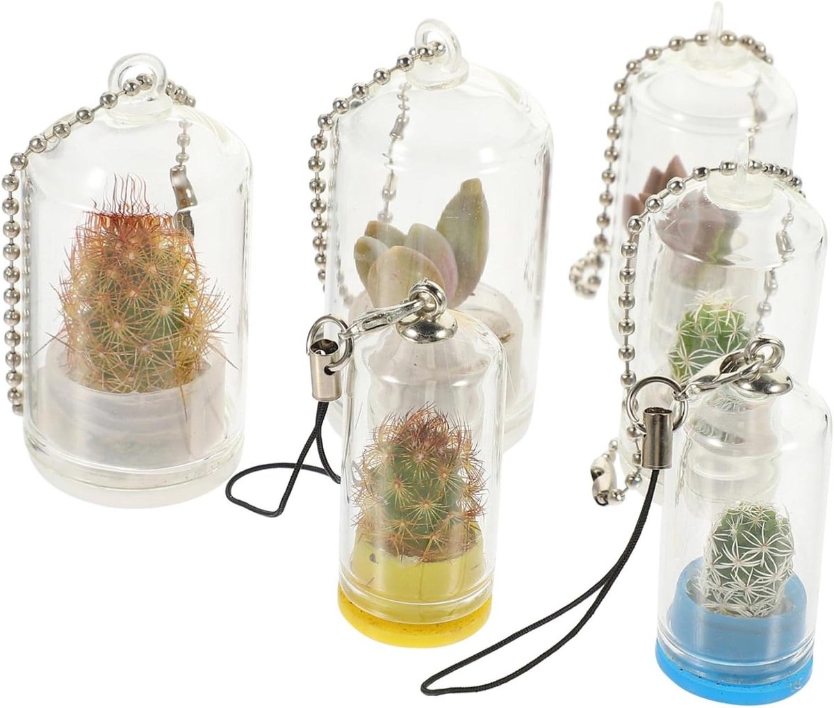 Miniatuur Terrarium Hangers - Glazen Vaasjes - Planten Versieren - Met Sleutelkoord - 6 Stuks - Transparant