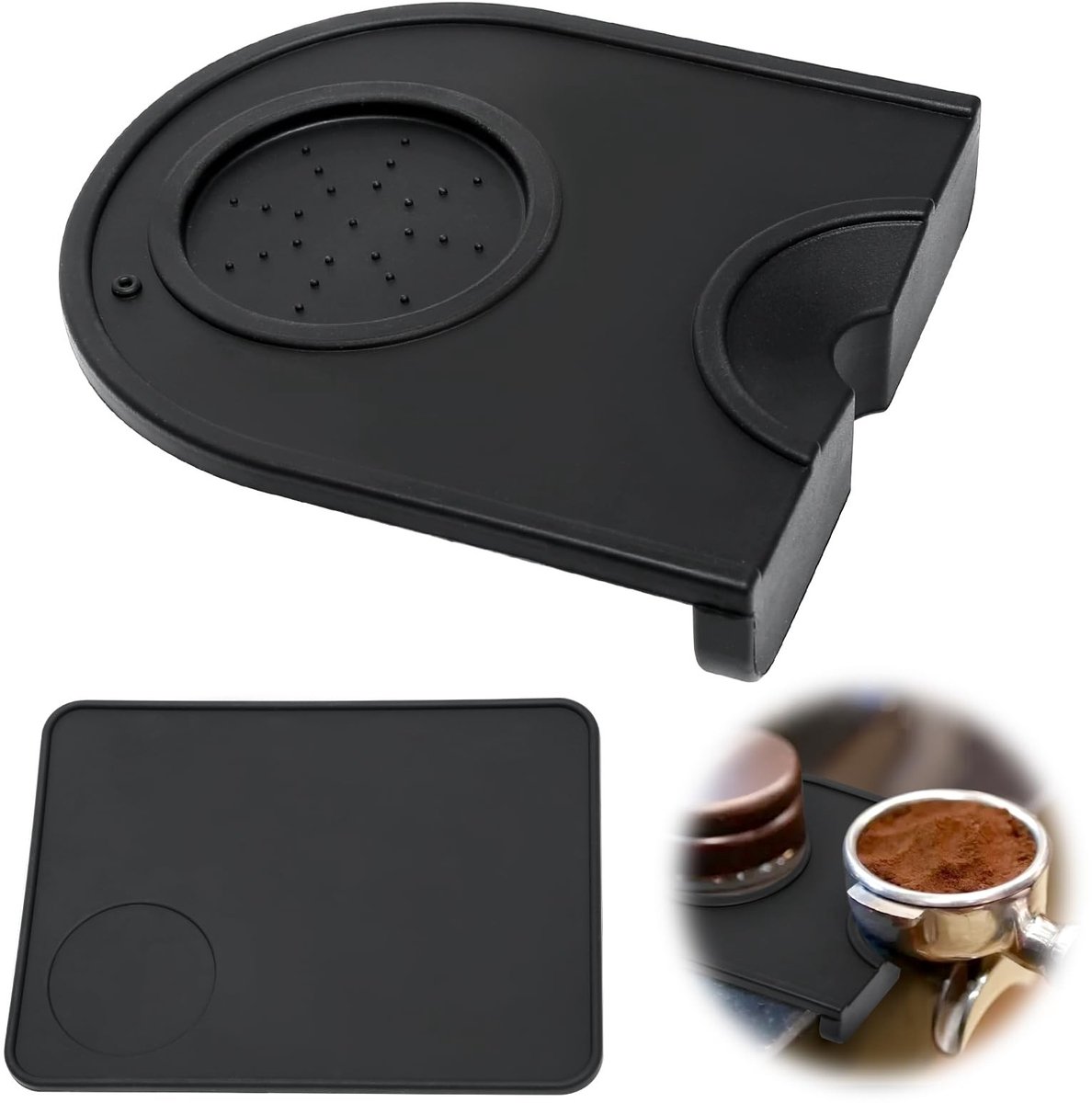 Dailygoods - 2 stuks koffie-tampermat, siliconen anti-slip tampingmat voor zeefdragers, barista-mat, espresso, tamperhouder, pad voor bar, keuken, café