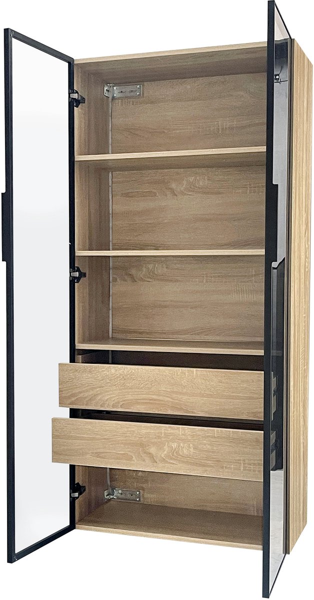 DESMIU Badkamerkast - Met Ledverlichting En Glazen Deuren - Voor Badkamer En Woonruimte - MDF Naturel - 74 X 36 X 155 Cm — afbeelding 2
