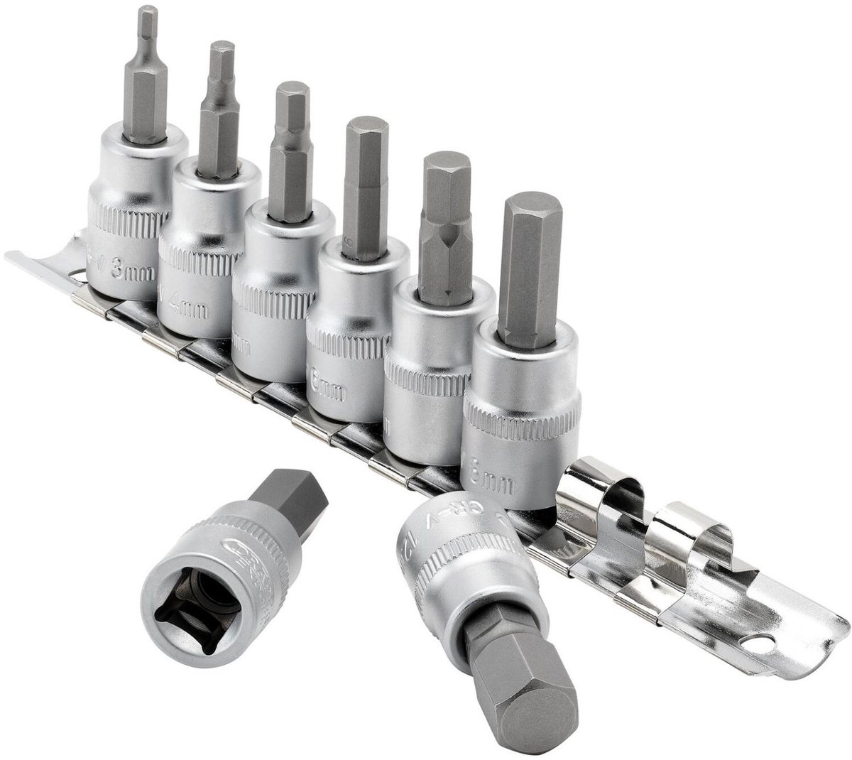 Draper 3/8" inbus doppenset op rail, 8-delig