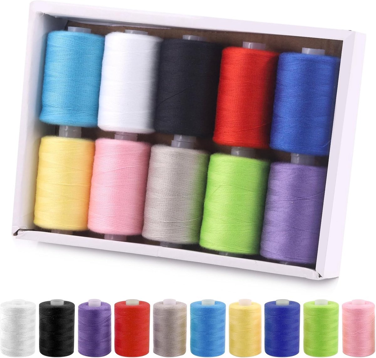 10 stuks 10 kleuren naaigaren kit, 1000 m per spoel polyester draden voor handnaaien, borduren, quilten en naaimachine