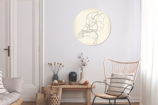 Carte des lignes des Nederland Cercle mural aluminium - ⌀ 60 cm - peinture ronde - impression photo sur aluminium / dibond / cercle mural / cercle vivant / cercle de jardin (décoration murale)