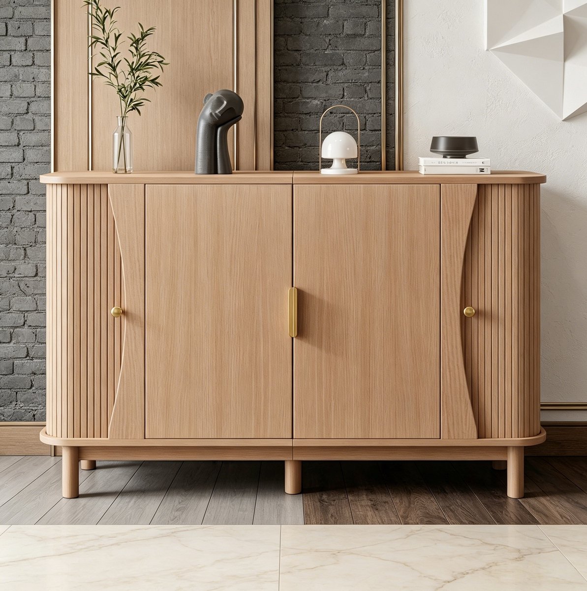 HAUSS SPOLE Dressoir - Ruim Opbergmeubel Met 2 Deuren En Verstelbare Plank - Voor Woonkamer En Hal - MDF - Natureel Hout - 140x40x88 Cm Naturel