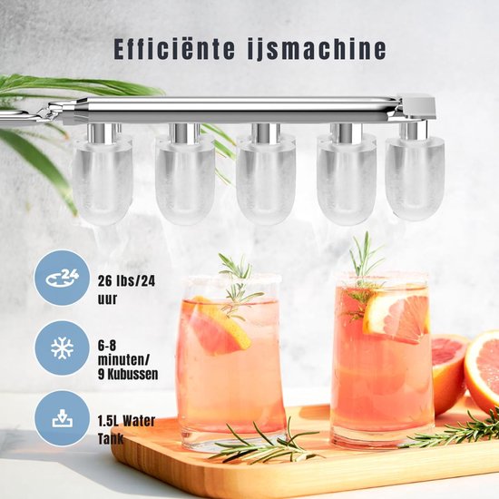 Ploutos® Ijsblokjesmachine - Ijsblokjesmachine & Crushed Ice Maker - Elektrische Ijsmachine voor Blokjes en Gruis - Zwart- 23cm x 29cm x 30cm — afbeelding 5