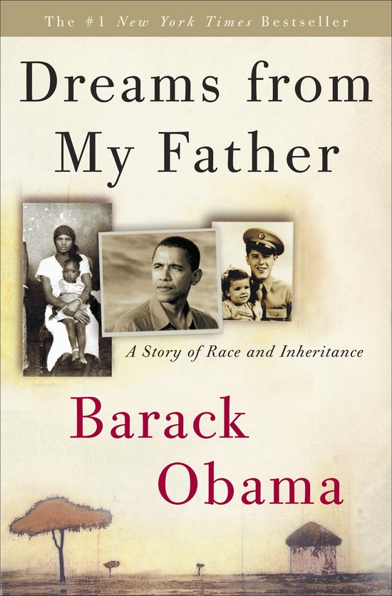 Livre 'Dreams from My Father' par Barack Obama, avec des photos d'Obama et de sa famille.