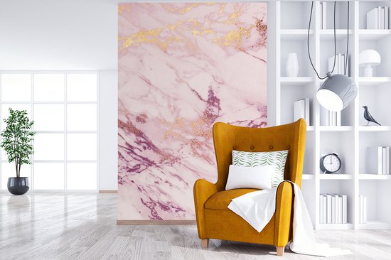 Behang - Fotobehang Marmer - Paars - Roze - Breedte 195 cm x hoogte 300 cm
