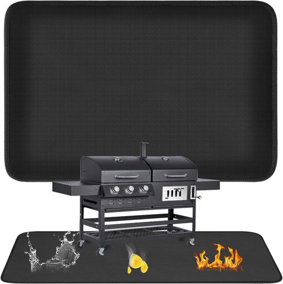 Premium Grillmat 60 x 36 inch - Vuurvaste onderlegger voor barbecue - Brandwerende mat voor buitengebruik - Waterdicht en oliebestendig - Zwart